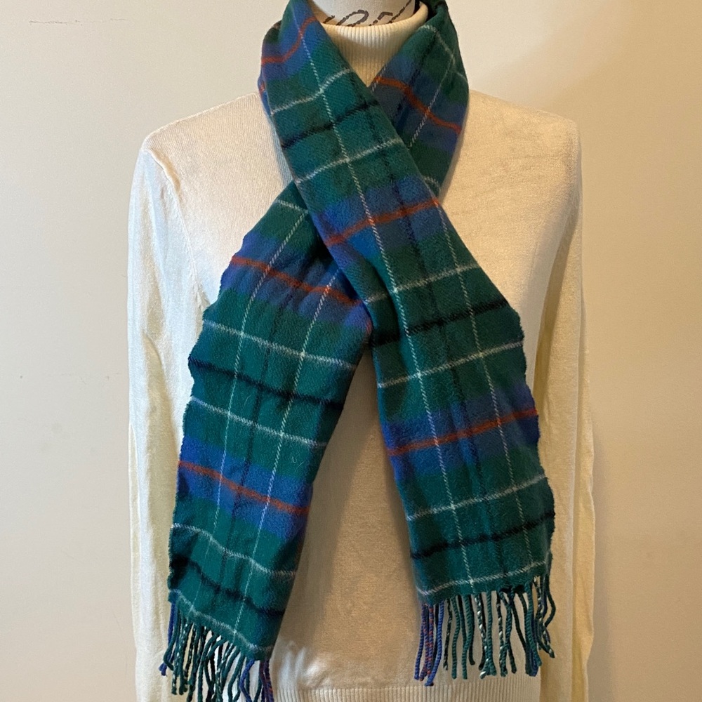 James Pringle Weavers Scotland Wool Plaid Green & Blue Men's Scarf